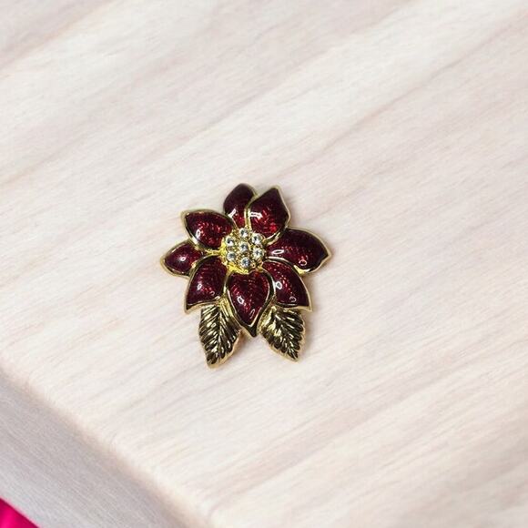Vintage Monet Christmas Poinsettia and Rhinestone Brooch - Picture 3 of 5